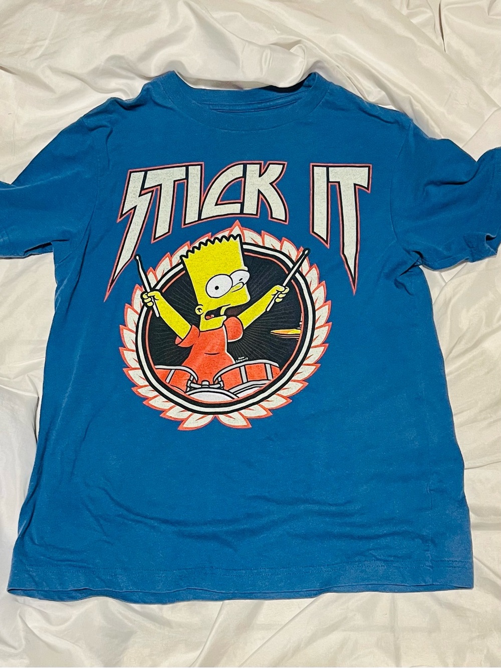 Bart Simpsons Stick It Drums Blue  T-Shirt L  Collectibles Rare